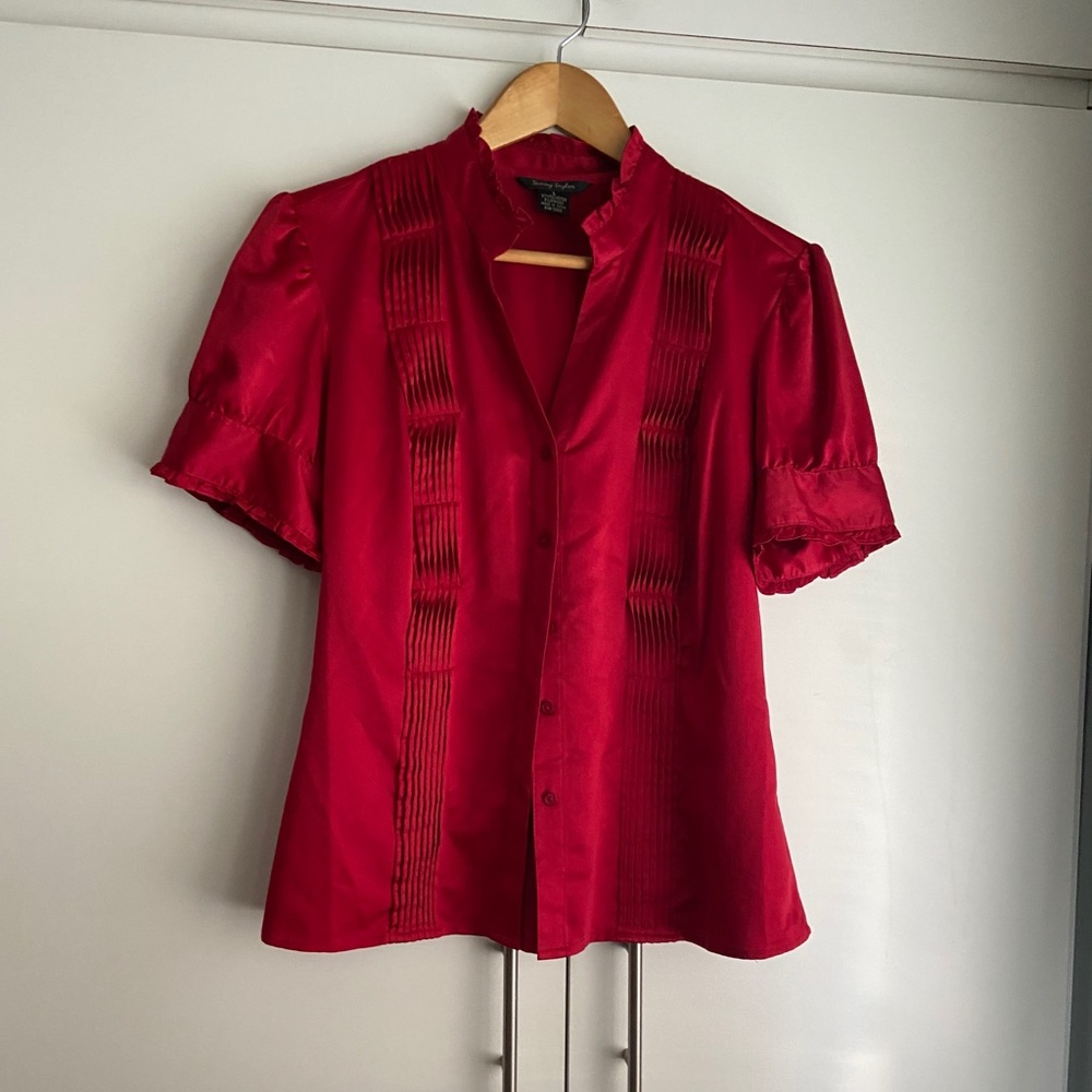 WINE RED SATIN FLOWY BLOUSE